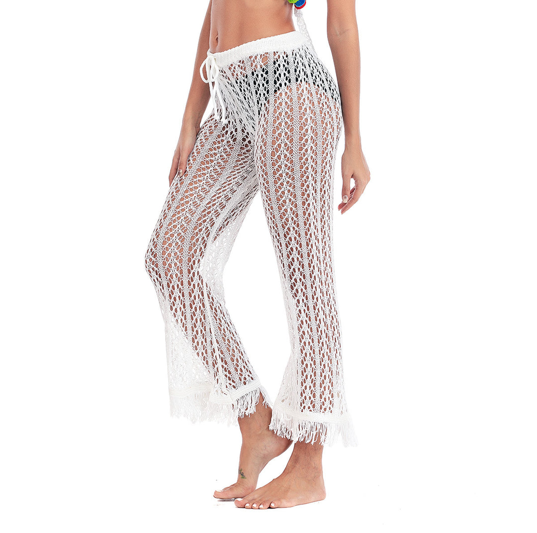 Damen Häkelstrickhose mit fransigen Säumen und hohem Bund EB