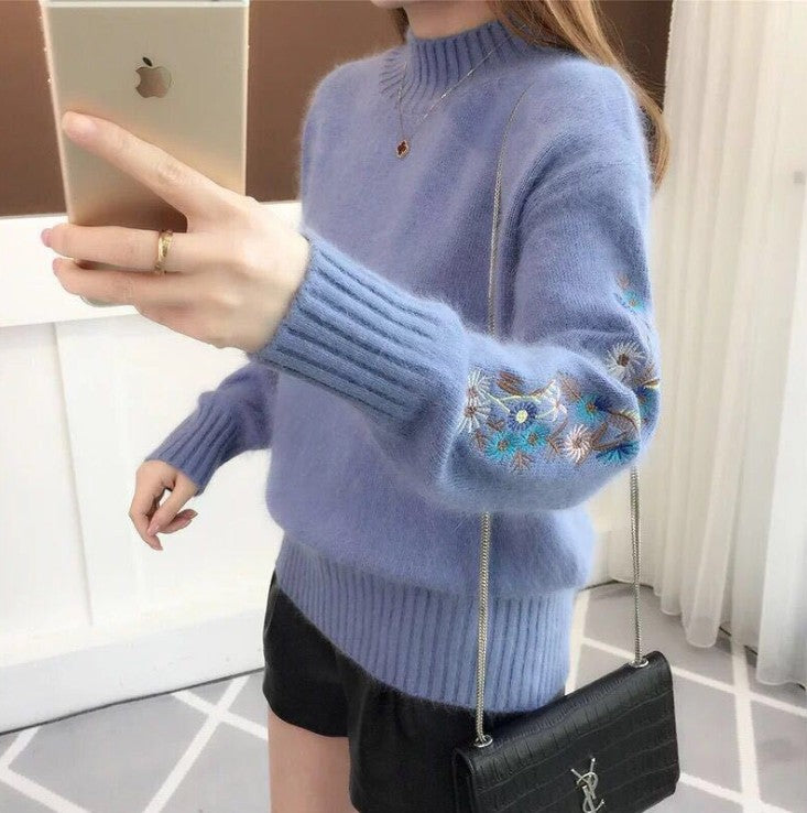 Damen Strickpullover mit eleganten Stickereien EB