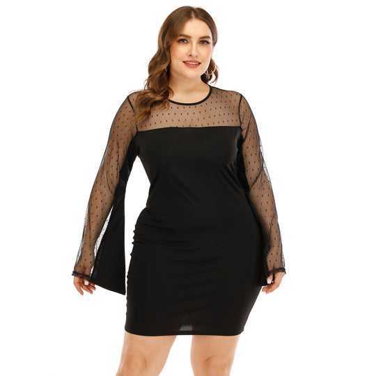 Damen Kleid mit transparenten Puffärmeln und Punktmuster EB