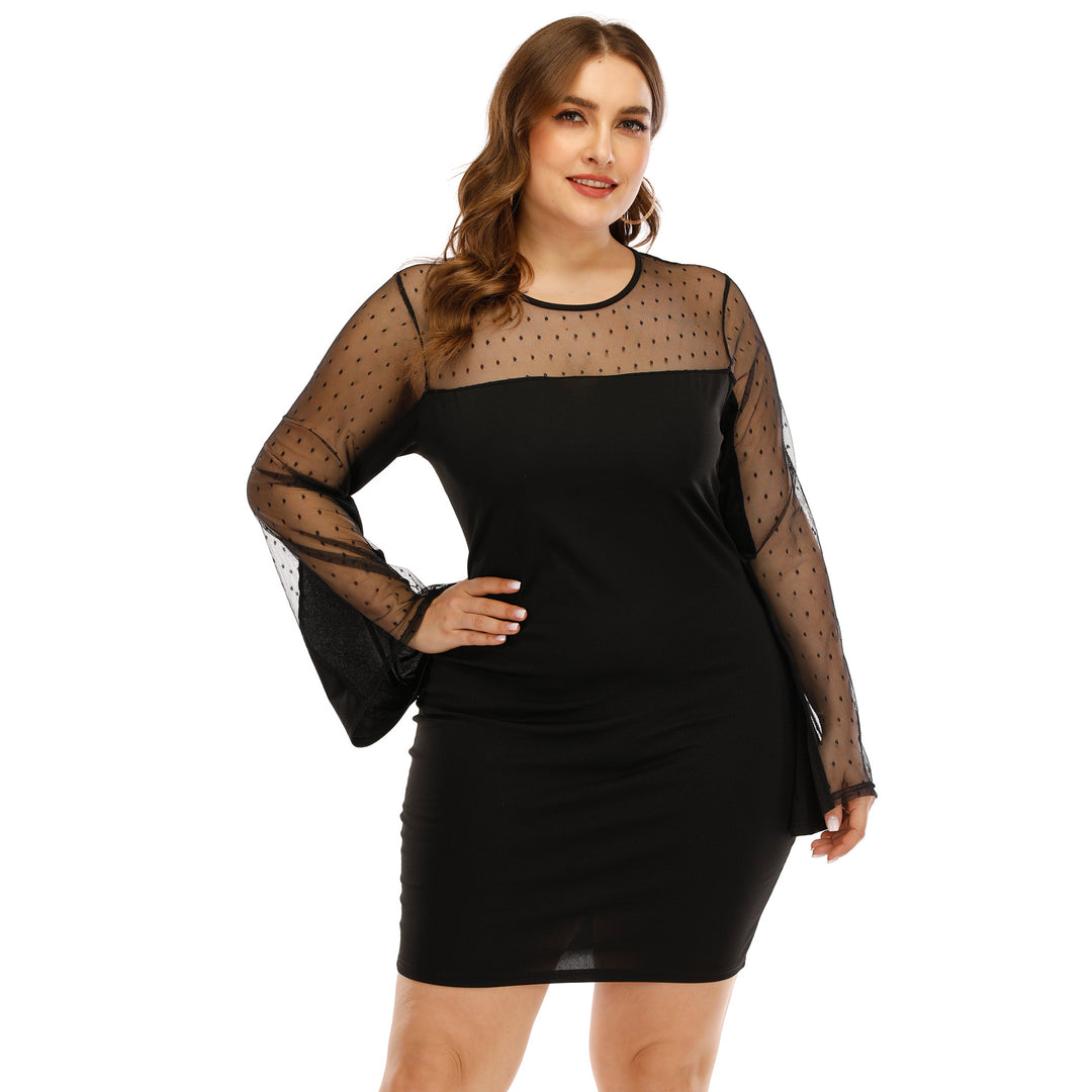 Damen Kleid mit transparenten Puffärmeln und Punktmuster EB