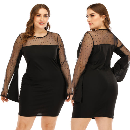 Damen Kleid mit transparenten Puffärmeln und Punktmuster EB