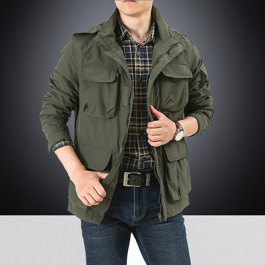 Herren nan multifunktionale Utility-Fieldjacke mit zahlreichen Klapp- und Reißverschlusstaschen sowie D-Ring EB