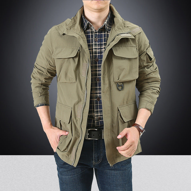Herren nan multifunktionale Utility-Fieldjacke mit zahlreichen Klapp- und Reißverschlusstaschen sowie D-Ring EB