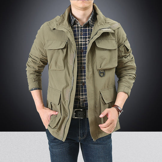 Herren nan multifunktionale Utility-Fieldjacke mit zahlreichen Klapp- und Reißverschlusstaschen sowie D-Ring EB