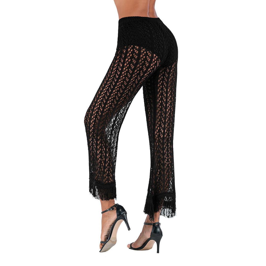 Damen Häkelstrickhose mit fransigen Säumen und hohem Bund EB