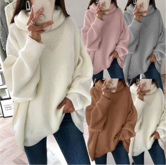 Damen Grobstrickpullover mit hohem Kragen und oversized Schnitt EB
