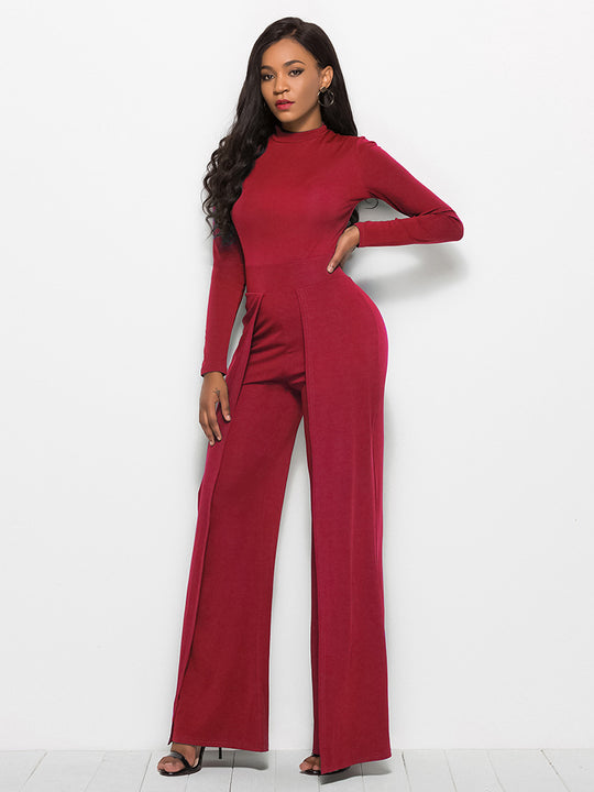 Damen Eleganter und fließender Jumpsuit mit langen Ärmeln EB