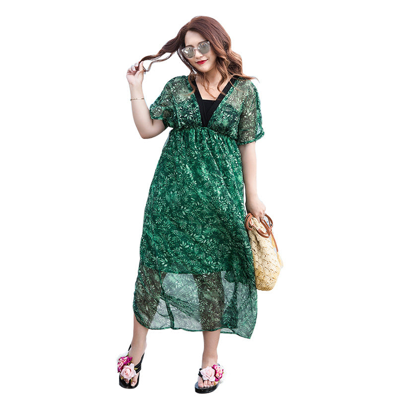 Damen Maxikleid mit floralen Details und leichtem Wickeldesign EB