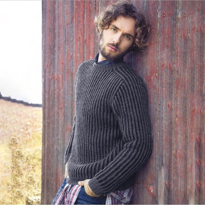 Herren Rippstrick Pullover mit rundem Ausschnitt und lässigem Schnitt EB