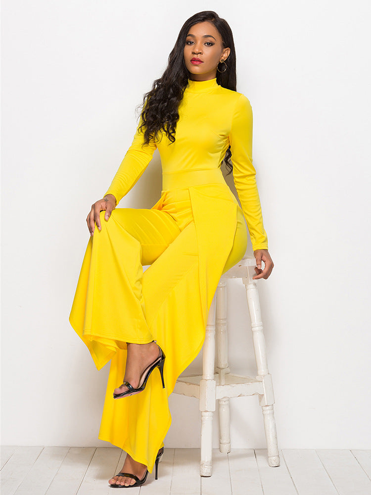 Damen Eleganter und fließender Jumpsuit mit langen Ärmeln EB