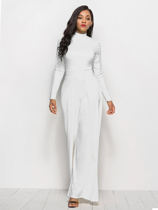 Damen Eleganter und fließender Jumpsuit mit langen Ärmeln EB
