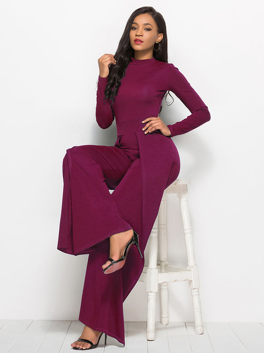 Damen Eleganter und fließender Jumpsuit mit langen Ärmeln EB