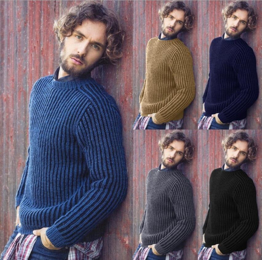Herren Rippstrick Pullover mit rundem Ausschnitt und lässigem Schnitt EB