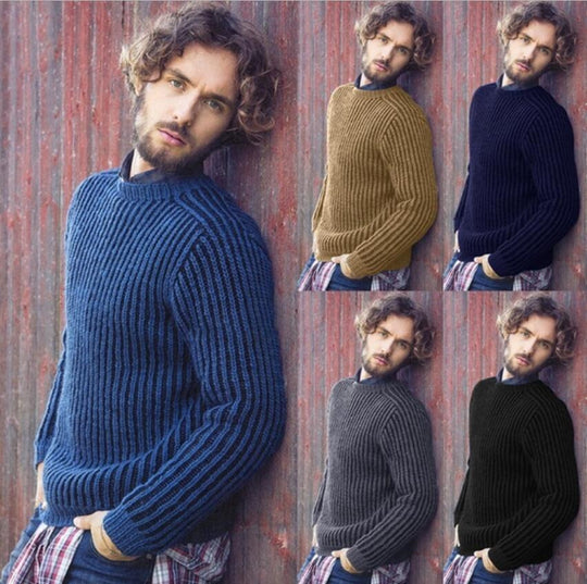 Herren Rippstrick Pullover mit rundem Ausschnitt und lässigem Schnitt EB