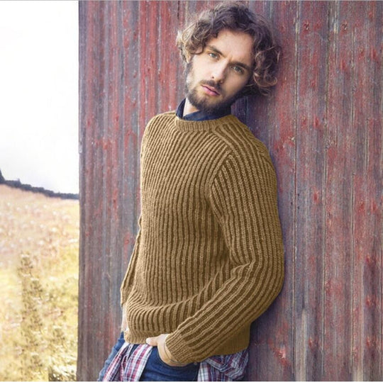 Herren Rippstrick Pullover mit rundem Ausschnitt und lässigem Schnitt EB