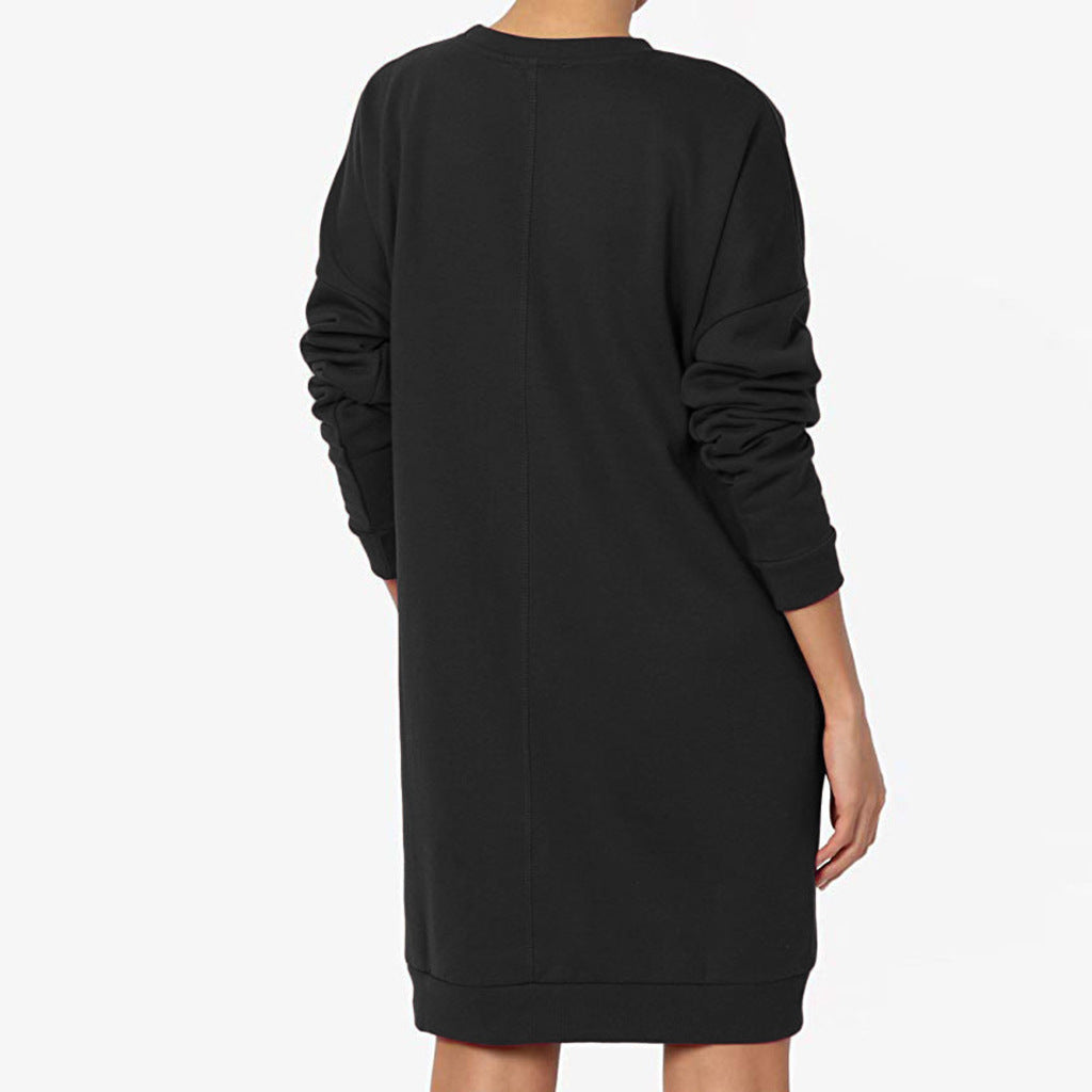 Damen gemütliches Sweatkleid mit praktischen Seitentaschen und lockerem Schnitt EB