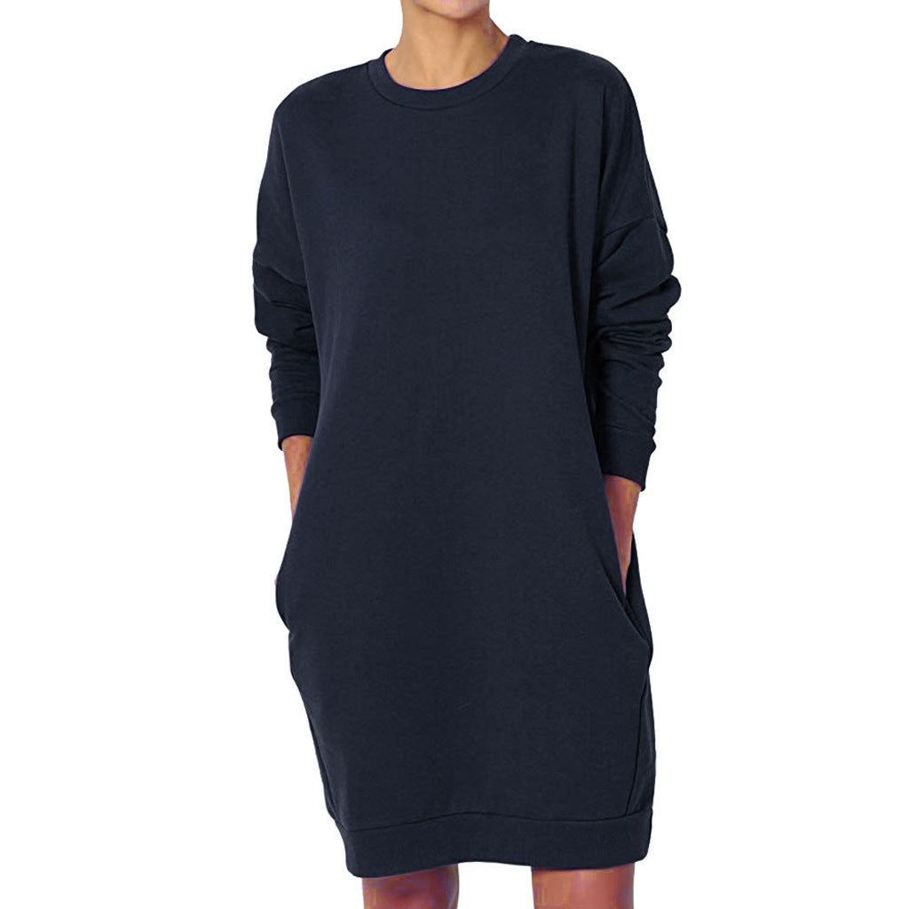 Damen gemütliches Sweatkleid mit praktischen Seitentaschen und lockerem Schnitt EB