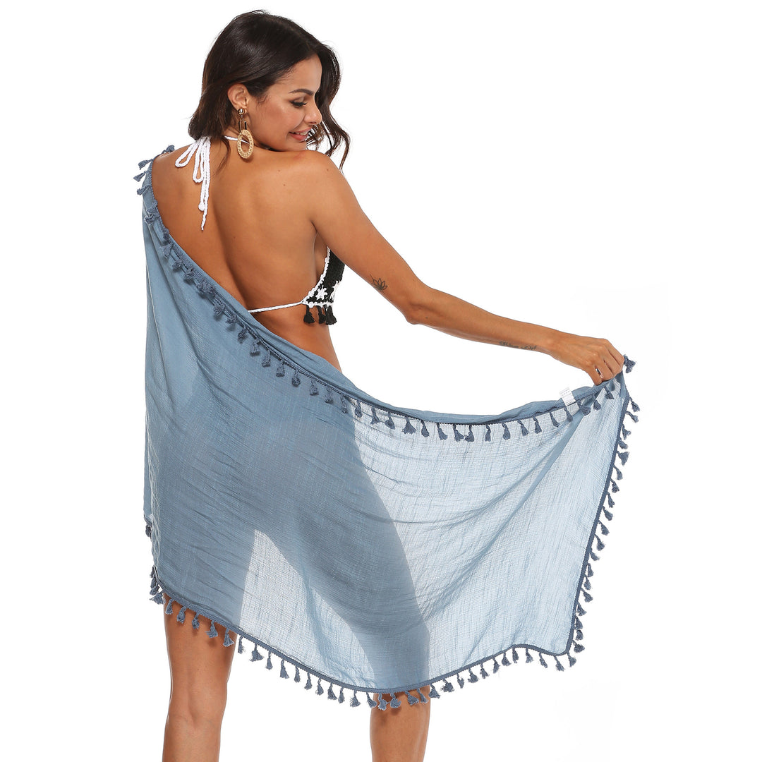 Damen luftiger Strand-Sarong mit verspielten Quasten EB