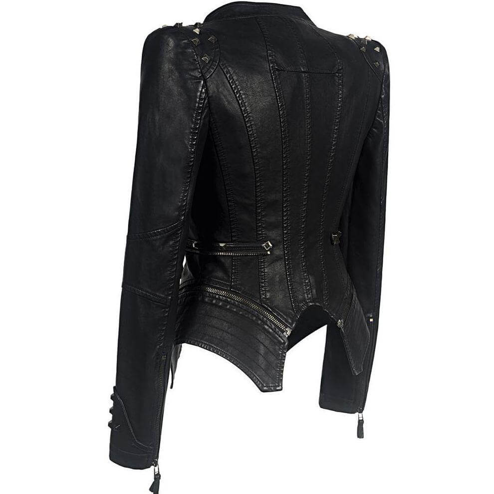 EB | Damen Nieten PU Lederjacke