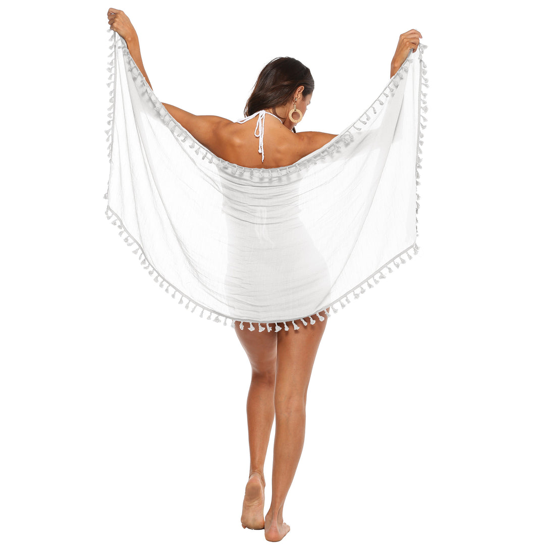 Damen luftiger Strand-Sarong mit verspielten Quasten EB