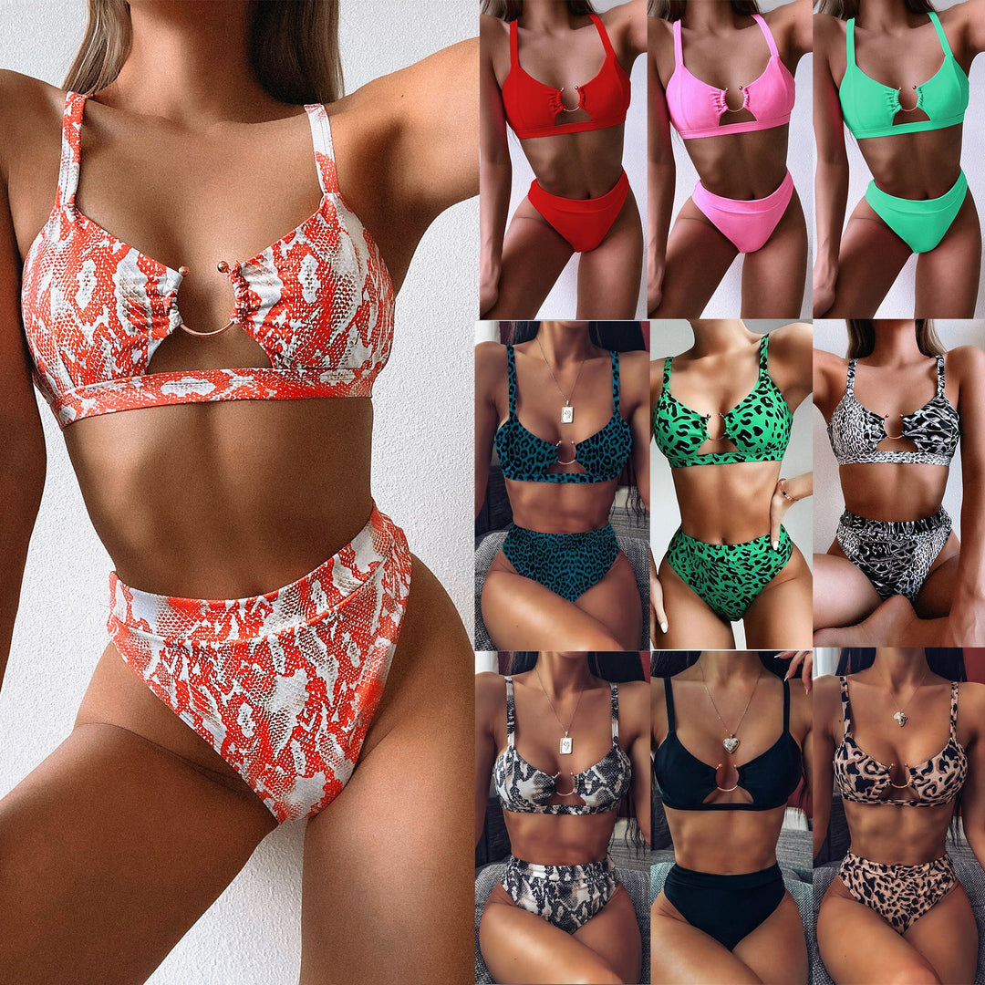 Damen Hochtailliertes Bikini-Set mit stylischem Leopardenmuster EB