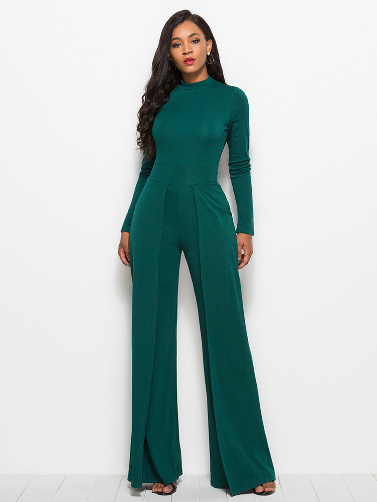 Damen Eleganter und fließender Jumpsuit mit langen Ärmeln EB