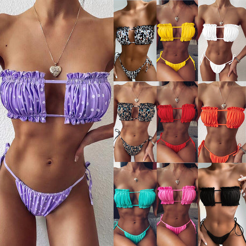 Damen Bandeau-Bikini-Set mit verstellbaren Rüschendetails EB