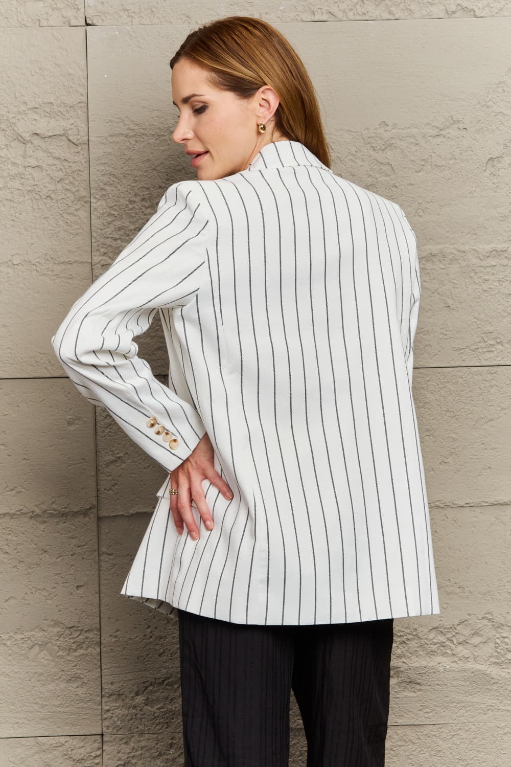 EB | Gestreifter Reverskragen Langarm Blazer
