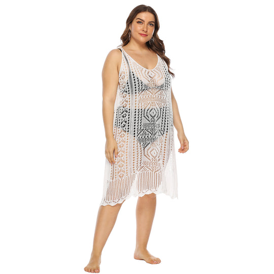 Damen gehäkelter Strandüberwurf mit floralem Design EB