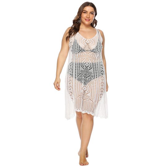 Damen gehäkelter Strandüberwurf mit floralem Design EB