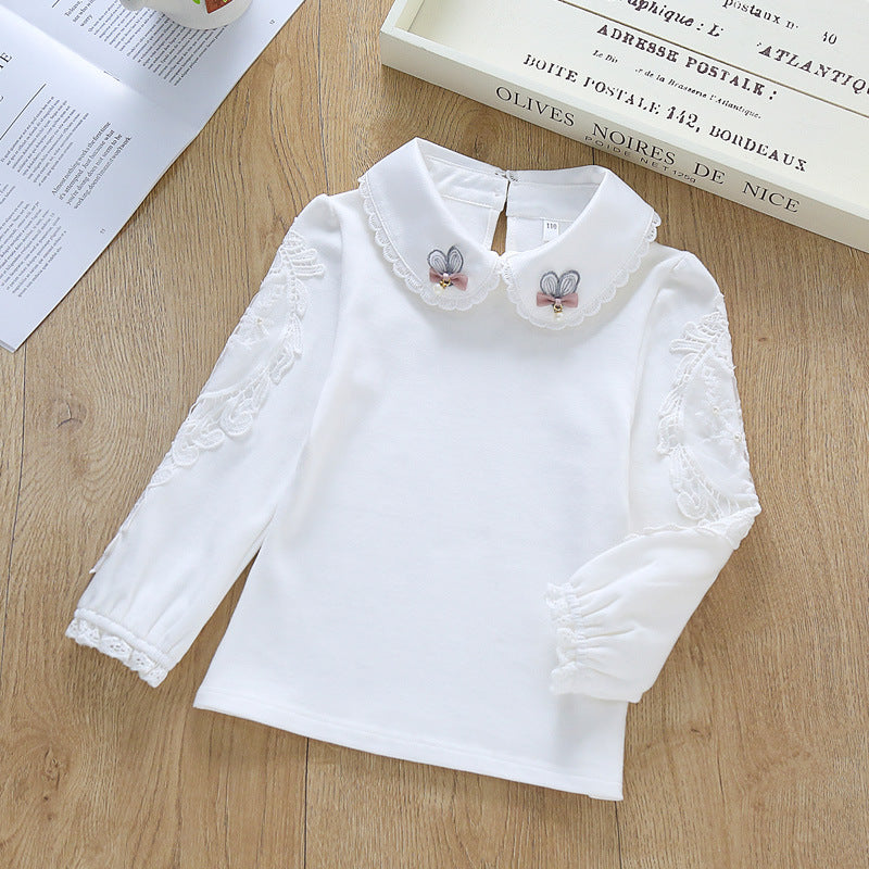Mädchen Bluse mit besticktem Kragen und zarten Tüllärmeln EB