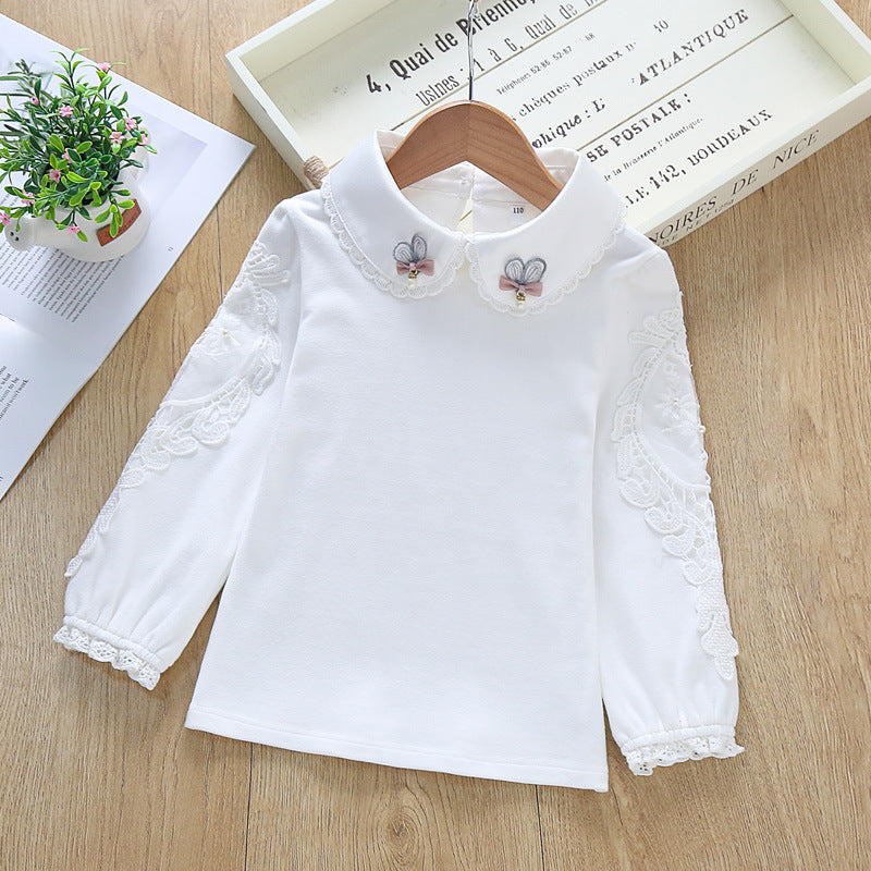 Mädchen Bluse mit besticktem Kragen und zarten Tüllärmeln EB