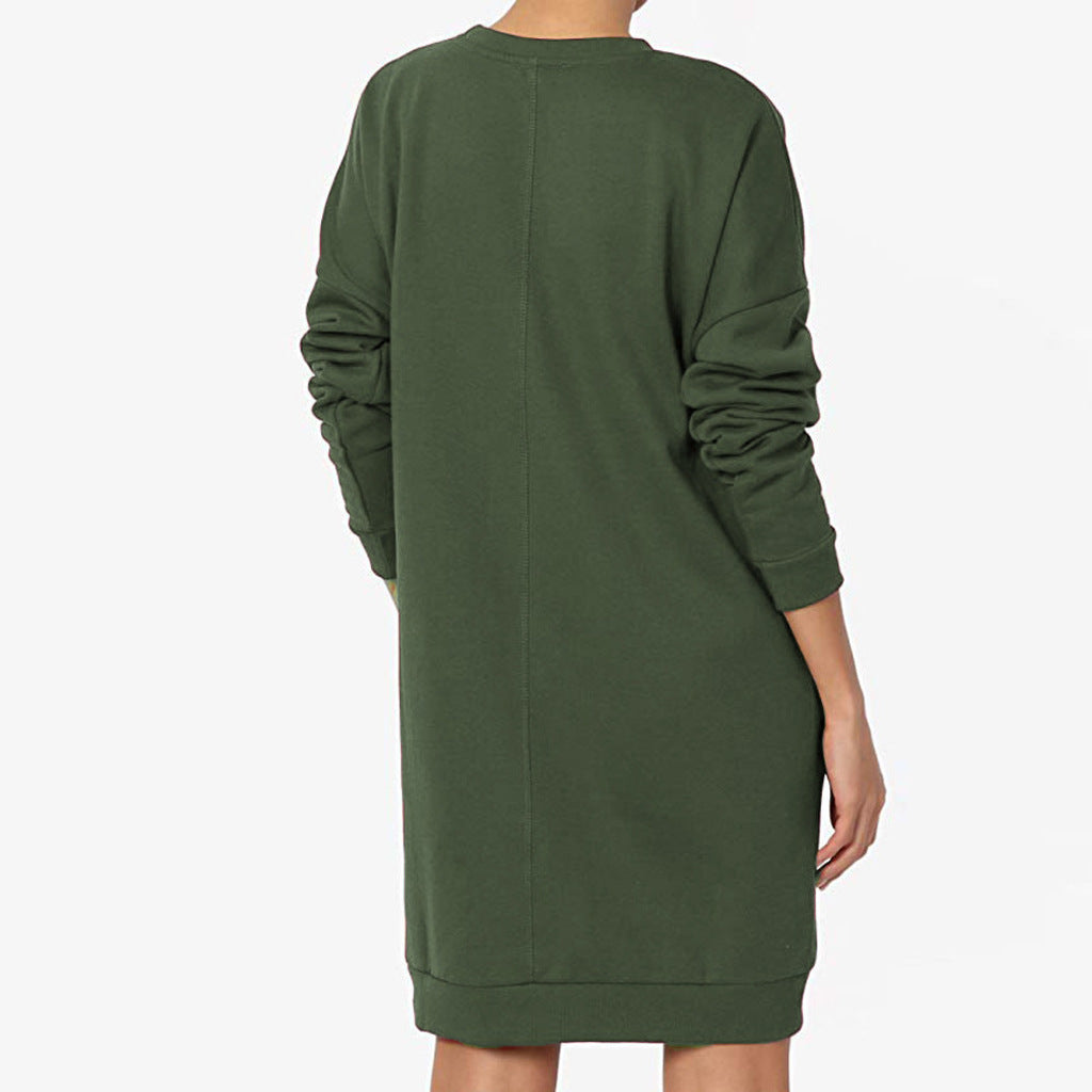 Damen gemütliches Sweatkleid mit praktischen Seitentaschen und lockerem Schnitt EB