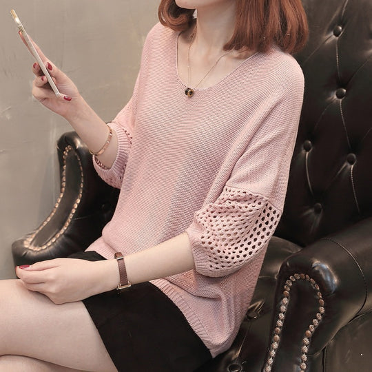 Damen Strickpullover mit dekorativen Lochmustern und lässiger Passform EB