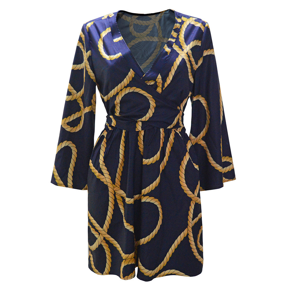 Damen Wickelkleid mit grafischem Seilmuster und eleganten Ärmeln EB