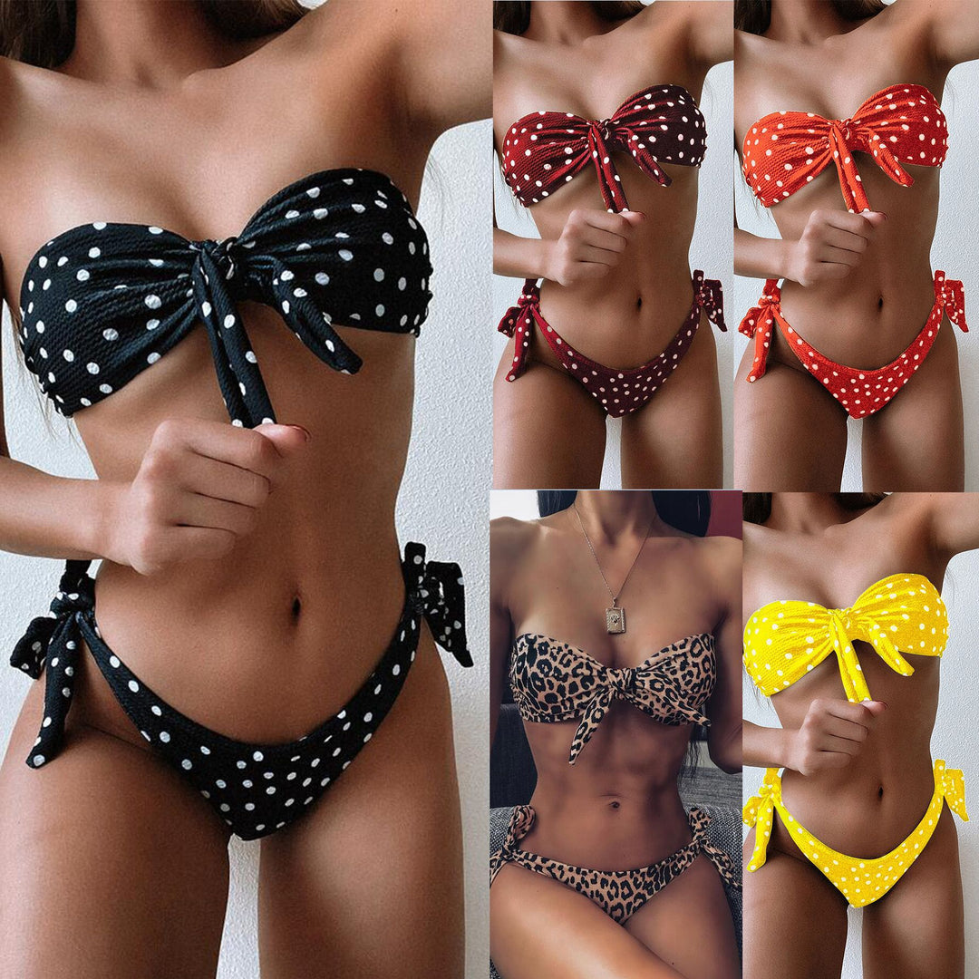 Damen Bandeau-Bikini mit verspieltem Knoten und modischem Animal-Print EB