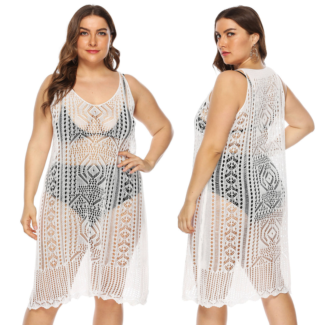 Damen gehäkelter Strandüberwurf mit floralem Design EB