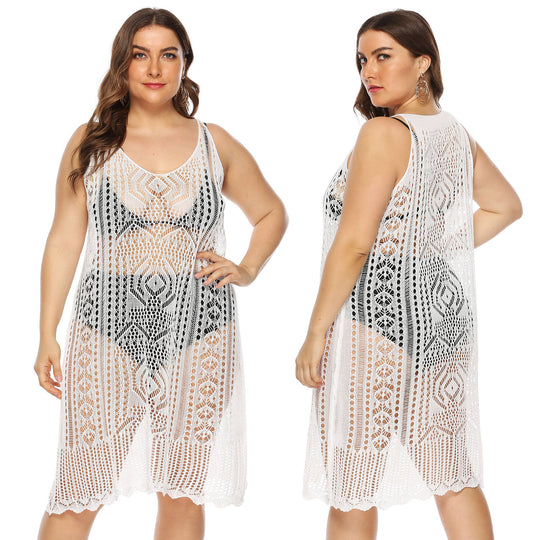 Damen gehäkelter Strandüberwurf mit floralem Design EB