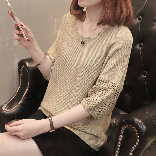 Damen Grobstrickpullover mit dekorativen Lochärmeln EB