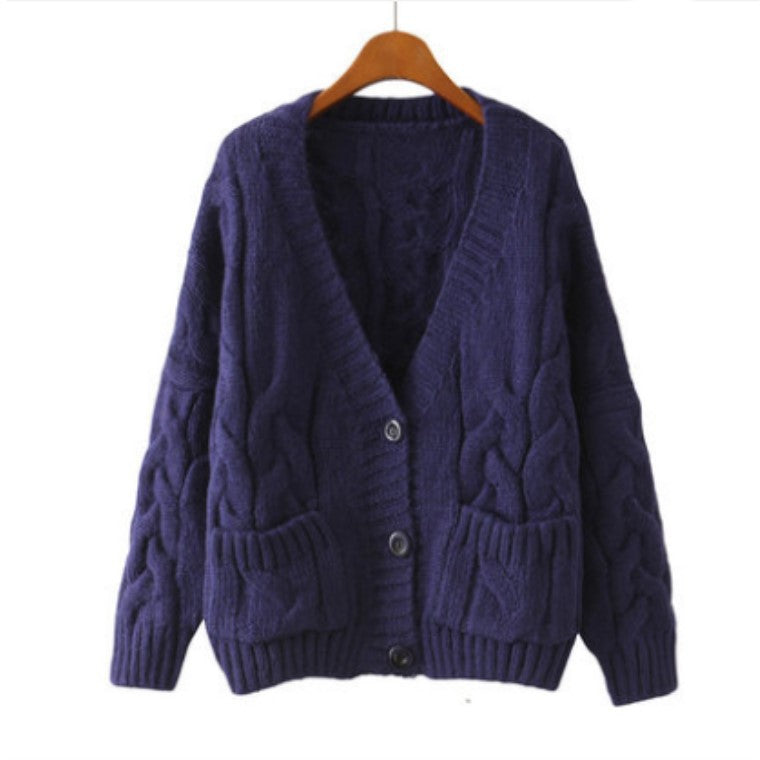 Damen Grobstrick-Cardigan mit dekorativen Taschen und knopfverzierung EB