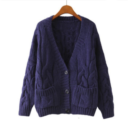 Damen Grobstrick-Cardigan mit dekorativen Taschen und knopfverzierung EB