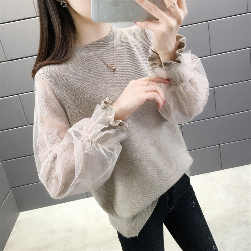 Damen Pullover mit transparenten, voluminösen Ärmeln EB