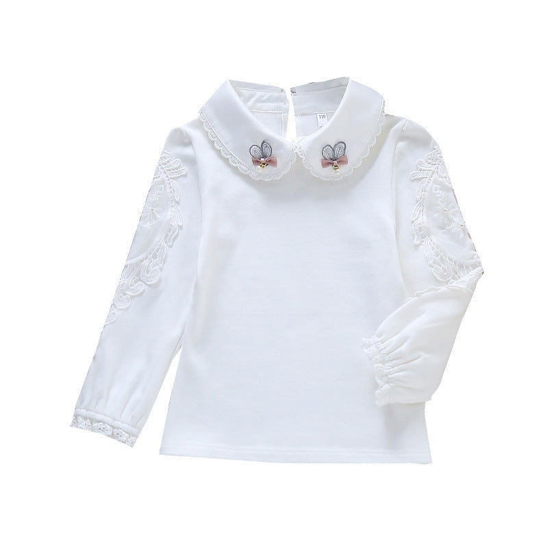 Mädchen Bluse mit besticktem Kragen und zarten Tüllärmeln EB