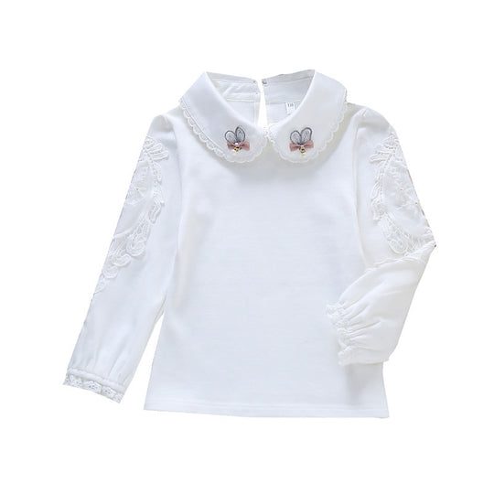 Mädchen Bluse mit besticktem Kragen und zarten Tüllärmeln EB