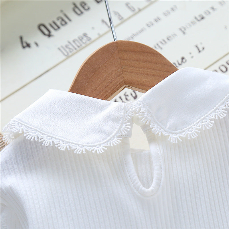 Damen festliche Bluse mit Tüllärmeln und besticktem Kragen EB