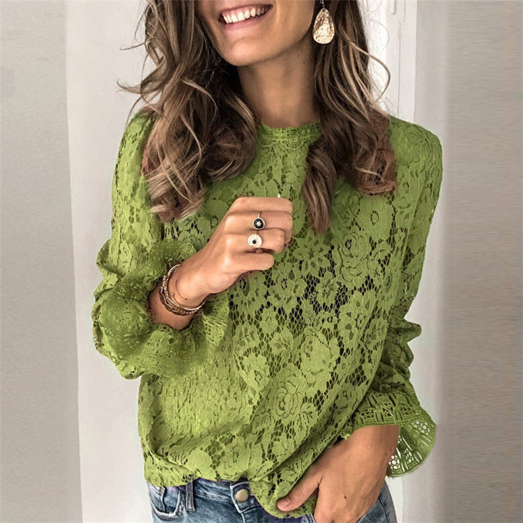Damen Spitzenbluse mit floralem Design und lässigem Schnitt EB