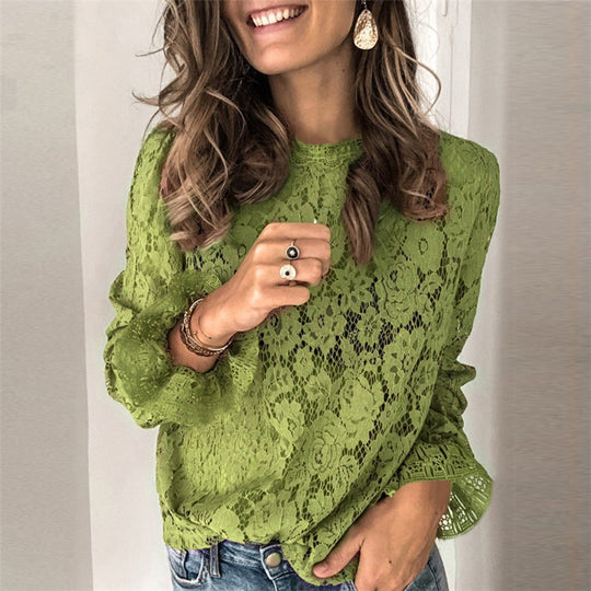 Damen Spitzenbluse mit floralem Design und lässigem Schnitt EB