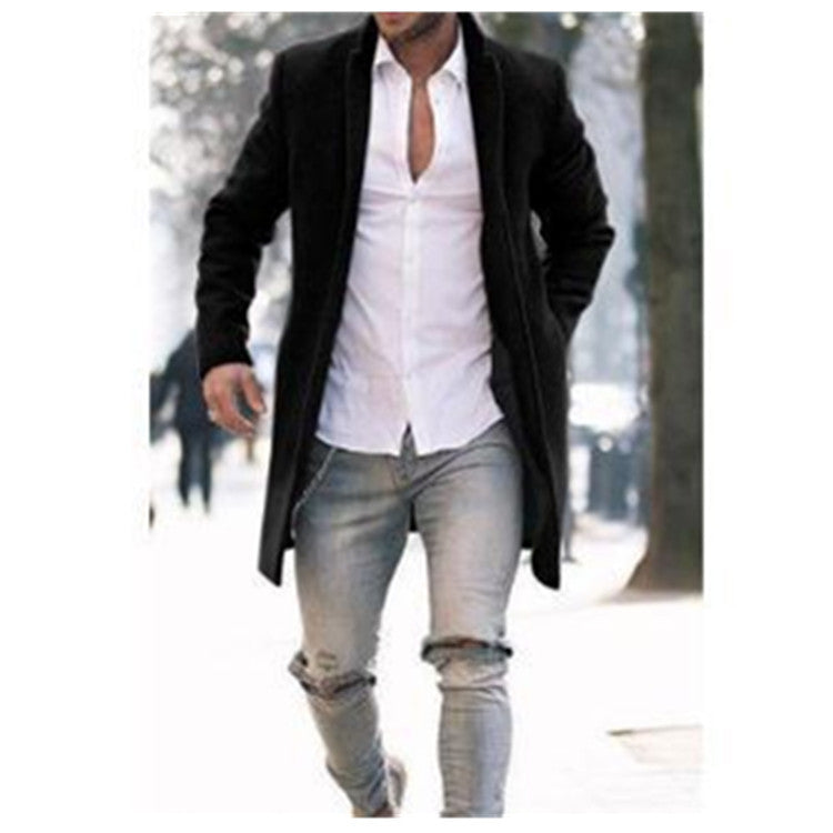 Herren eleganter Langmantel im minimalistischen Design mit praktischen Taschen EB