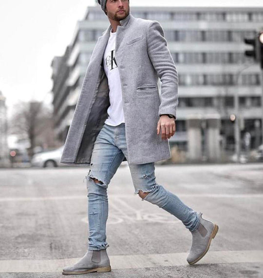 Herren eleganter Langmantel im minimalistischen Design mit praktischen Taschen EB