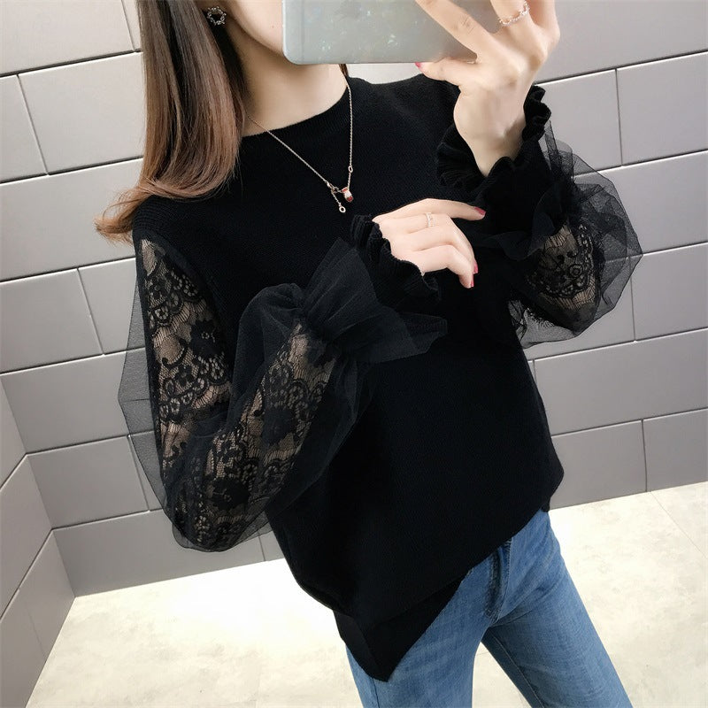 Damen Pullover mit transparenten, voluminösen Ärmeln EB